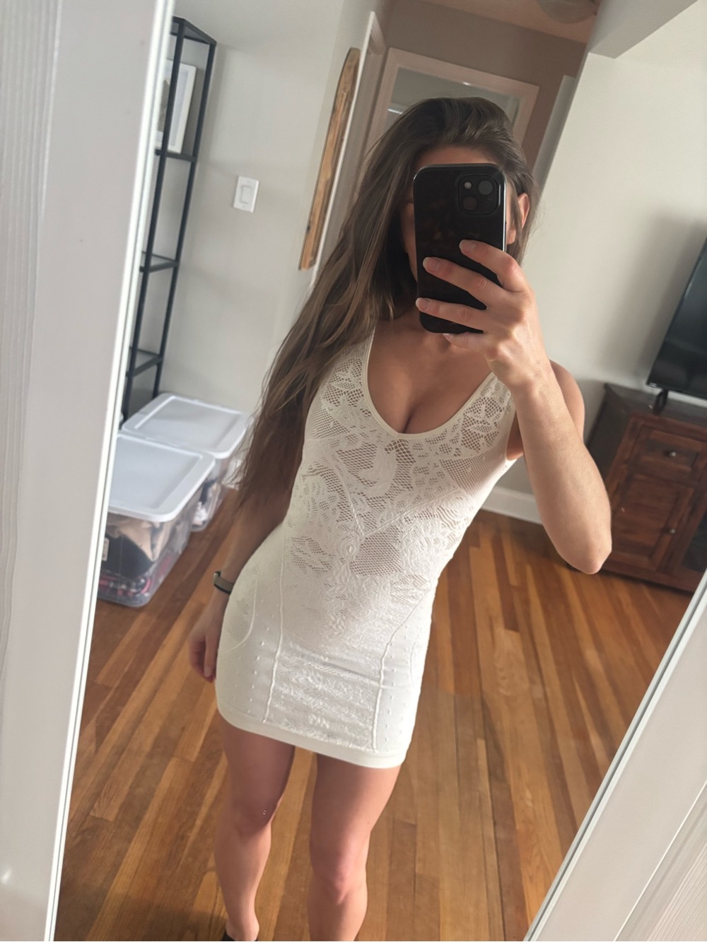 Bebe White Bodycon Lace Mini Dress small - Picture 2 of 3
